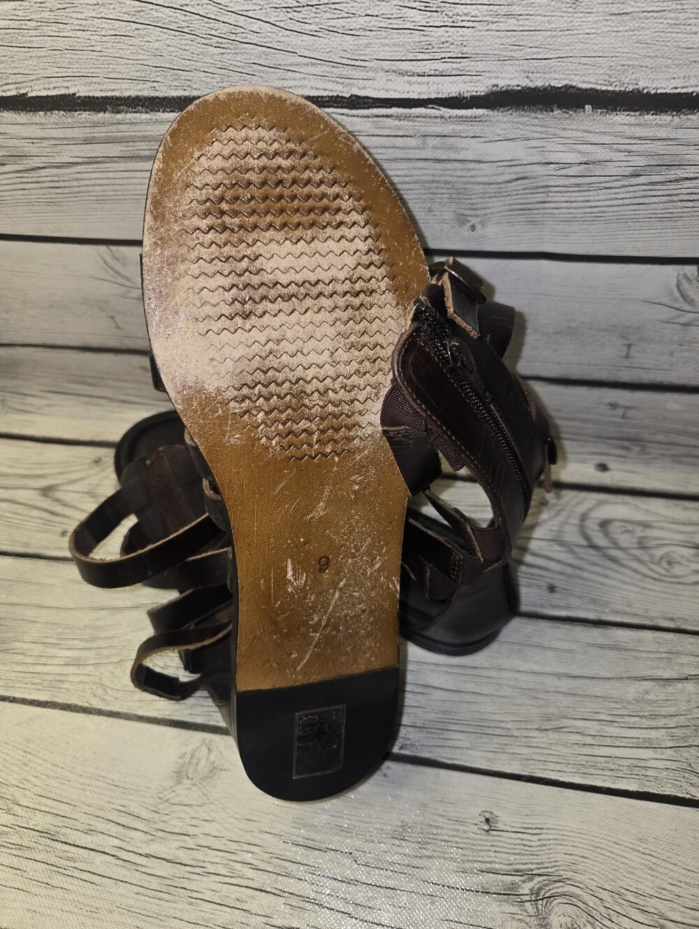 Free People Vanadia Gladiator Sandals Distressed Brown Leather Size 9 - Picture 10 of 11